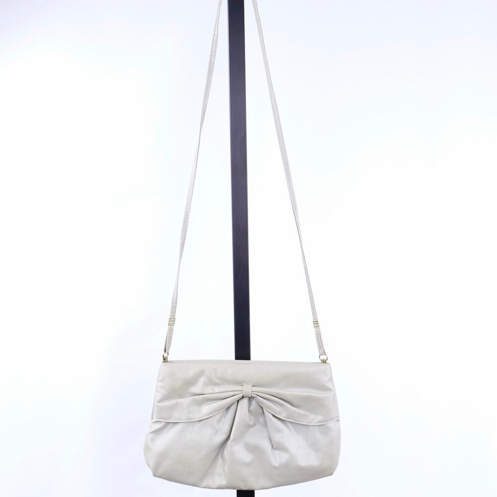 Vintage Gray Bow Shoulder‎ Bag Purse Soft Faux Leather Slouchy Y2K Handbag